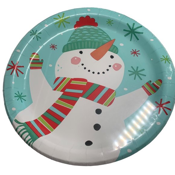 Smiling Snowman 9" Paper Plates Two 8-Packs and Vinyl Tablecloth Set New Sealed - Picture 2 of 4